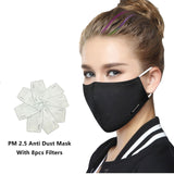 Kpop Cotton Black Mask Mouth Face Mask Anti PM2.5 Dust Mask with 8pcs Activated Carbon Filter